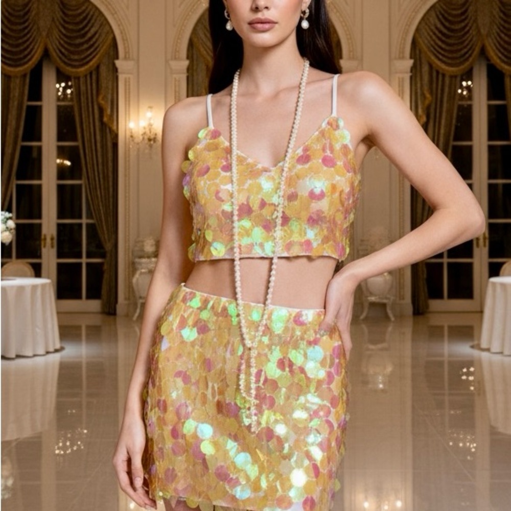 Attitudes by Debra Sequin‎ Crop Top and Skirt Set